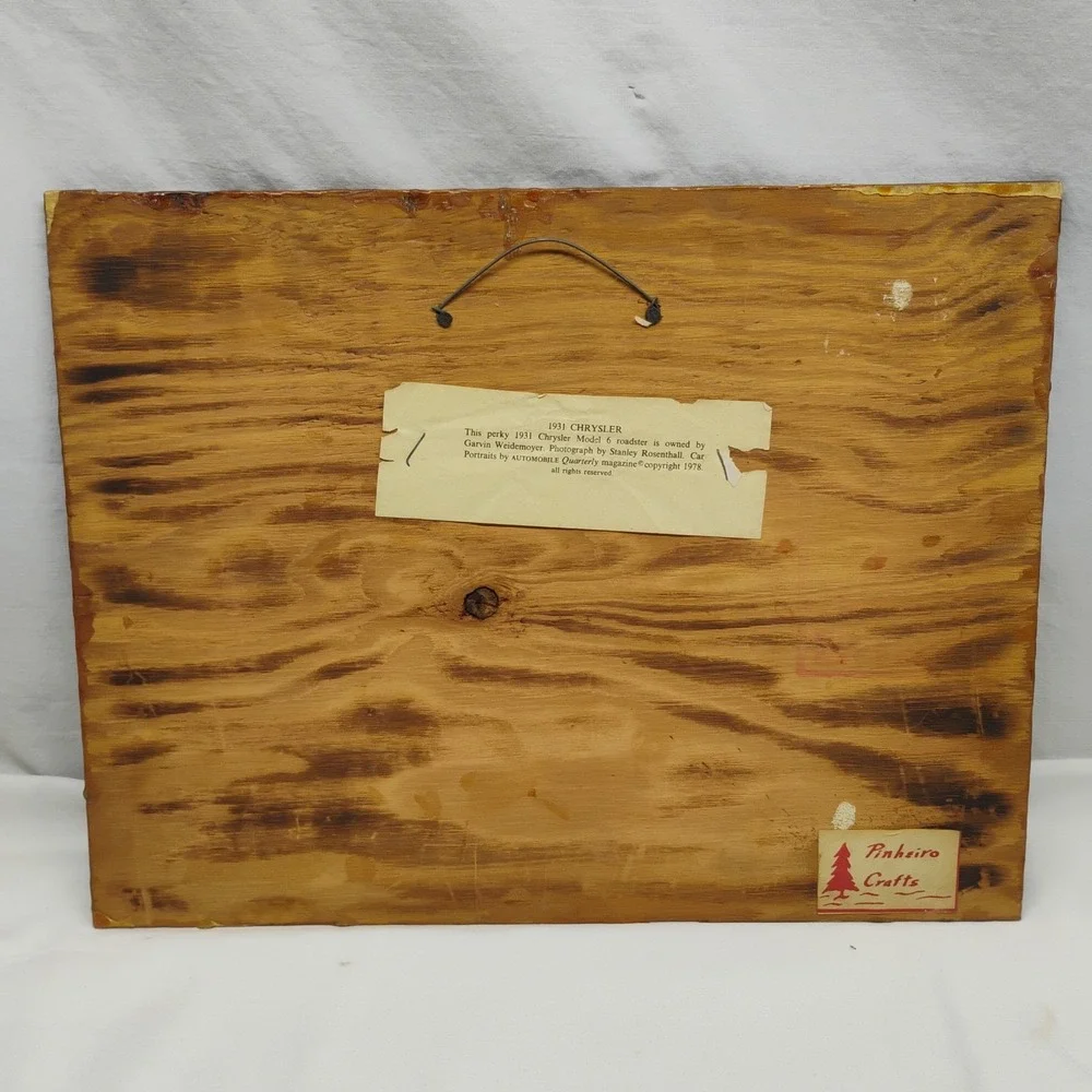 Vintage 1931 Chrysler Model 6 Roadster Large Wooden Plaque Sign Pinheiro 15